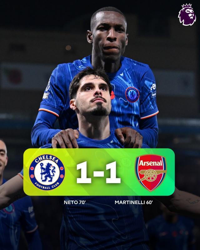 kaiyun-【英超】切尔西1比1阿森纳，马丁内利进球，内托扳平